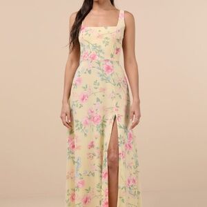 Lulus Remarkable Arrival Yellow Multi Floral Sleeveless Maxi Dress - Size L